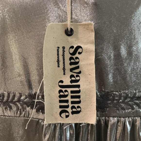 Savanna Jane Dress Womens Large Silver Metallic Embroidered Boho Lauren Ferrell - Picture 5 of 11